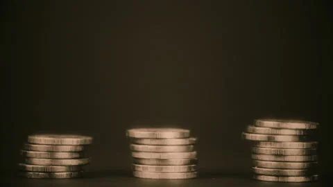 Golden Coins Stack Monochrome Stop Motion Video Stock Footage 155379499