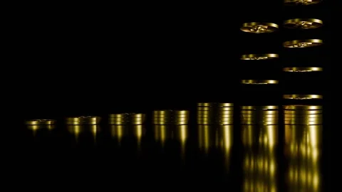 Golden coins stacking into piles animation, 4K Stock Footage 341031512