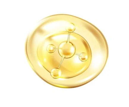 Golden collagen molecule inside drop of serum illustration Stock Illustration