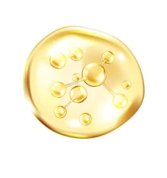Golden collagen molecules float inside bubble illustration Stock Illustration
