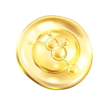 Golden collagen molecules float in serum drop illustration Stock Illustration