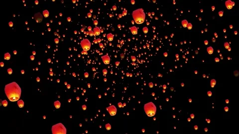 Golden color floating lantern. A large group of Chinese flying lanterns. Ch.. Stock Footage 290074801