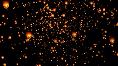 Golden color floating lantern. A large group of Chinese flying lanterns. Ch.. Stock Footage 290074835