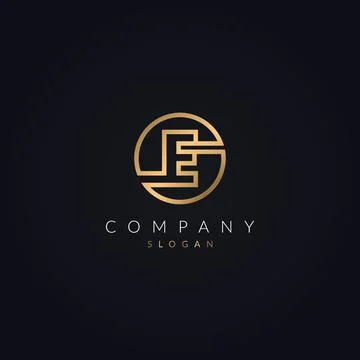 Golden Color Letter E Circle Logo Icon Template Design, E Alphabet Business Stock Illustration