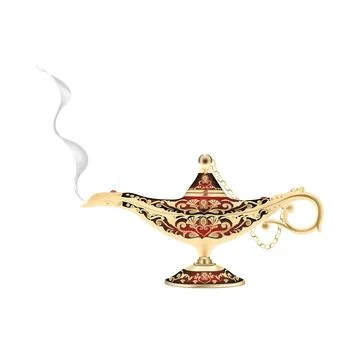 Golden color magic lamp vector design illustration on a white background Stock Illustration
