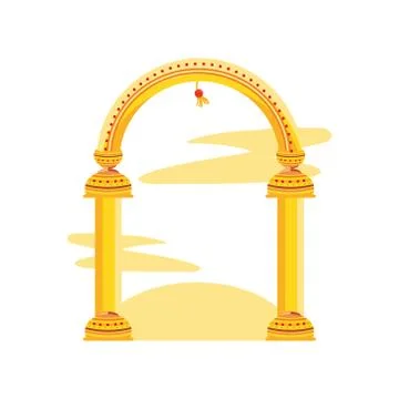Golden column arc on white background Illustrazione stock