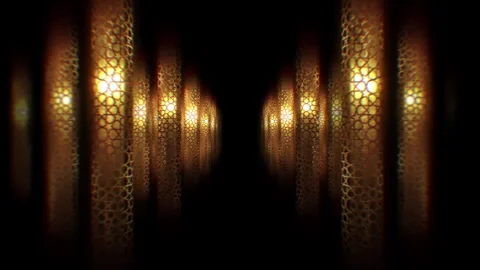 Golden Columns With Arabic Pattern, Zoom In, Loop Stock Footage 274054239