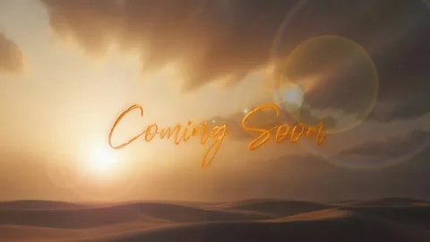 Golden 'Coming Soon' Text Appears Over Desert Sunset Stock Footage 337069379