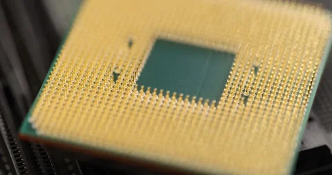 Golden component computer processor 4k movie slow motion Stock Footage 245356346
