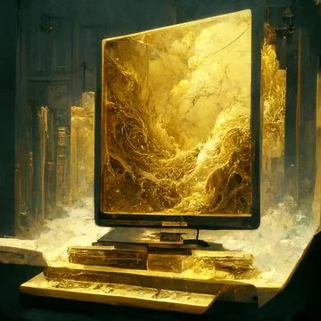 A golden computer. The concept of future technology Stock Illustration