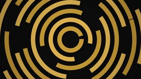Golden concentric circles pattern animating on black background with copy s.. Stock Footage 343417579