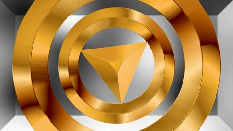 Golden Concentric Rings with Center Triangle Play Button Seamless Loop Video Stock Footage 340203557