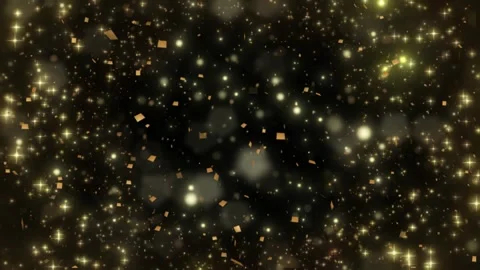 Golden confetti and sparkles falling on black background Video stock 337088094