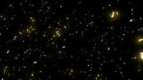 Golden confetti explosion on black background. Festive celebration burst with Stock Footage 340381181