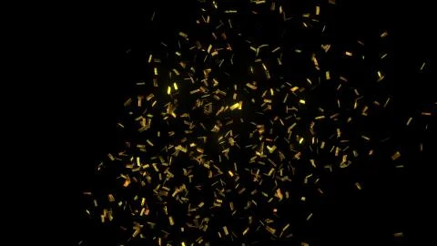 Golden confetti fall on black background. 3D illustration Stock Illustration