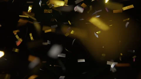 Golden Confetti Falling On Black Background Stock Footage 233460149
