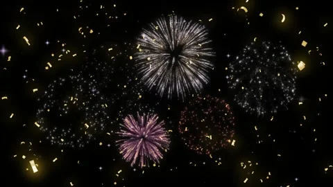 Golden confetti falling on black background. Festive celebration background Stockbeeldmateriaal 339646349