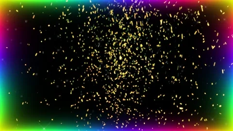 Golden confetti falling on black background with vibrant rainbow gradient 库存影片 343481260