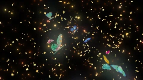 Golden confetti falling on black background for festive celebration and party Stock Footage 345016328