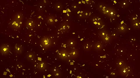 Golden confetti falling on dark red background cinematic Stockbeeldmateriaal 335050067