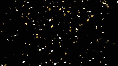 Golden confetti falling down on black background.  Luma matte included. Stock Footage 120644565