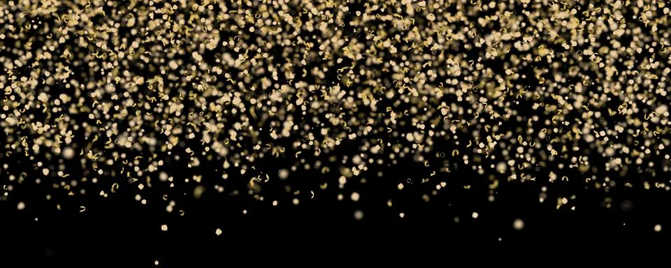 Golden confetti falling down, isolated on black background. Perfect for par.. Stock Illustration