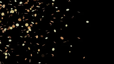 Golden Confetti Falling Down Overlay Black Background Celebration 動画素材 345147476