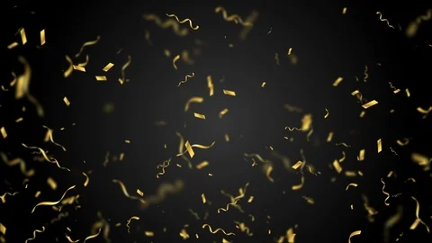 Golden Confetti Falling Down in Slow Motion Over Black Background. Видео 102190326