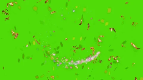 Golden confetti falling on green screen background for celebration and party 库存影片 343909161