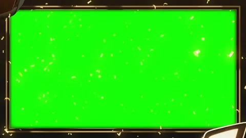Golden confetti falling over three rectangular frames with bright green chroma Stock Footage 345210920