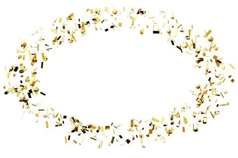 Golden confetti forms an oval frame on a clear background. This design is sui Stock Illustration