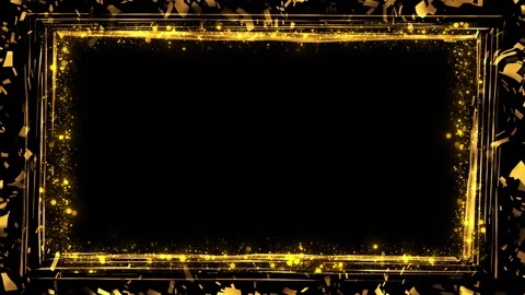 Golden confetti frame background bright particles, black copy space, sparkling b Stock Footage 340416130