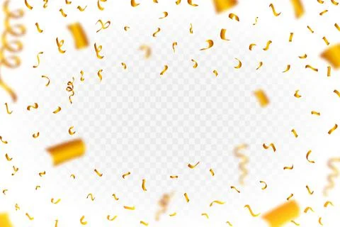 Golden confetti frame vector background. Realistic golden ribbon and confetti Stock Illustration