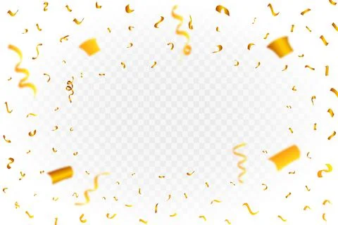 Golden confetti frame vector background. Realistic golden ribbon and confetti Stock Illustration