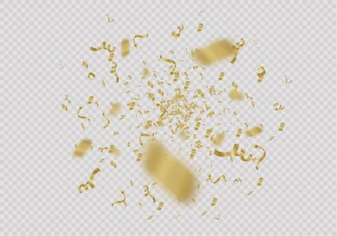 Golden confetti, isolated on cellular background. Festive vector illustration Stock Illustration