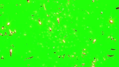 Golden confetti particles falling downwards against a vibrant green screen Vídeo Stock 338314569