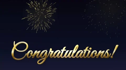 Golden Congratulations Text Animation with Fireworks in Night Sky Stock Footage 346274258