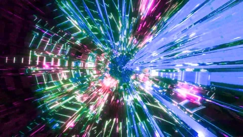 Golden cool science fiction sci-fi space tunnel 3d illustration motion desig Stock Footage 298138985