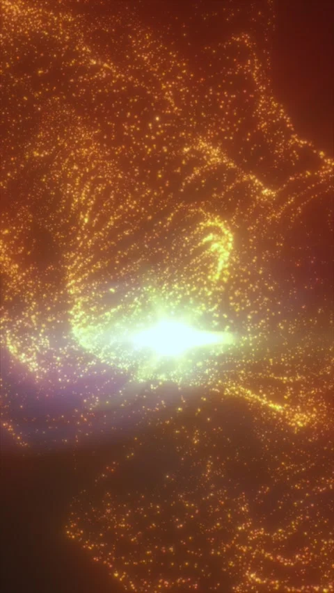 Golden cosmic particle cloud with bright core flare, abstract space nebula .. Stock Footage 329706892