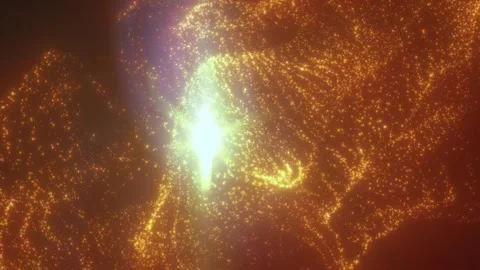 Golden cosmic particle cloud with bright core flare, abstract space nebula .. Stock Footage 331028796