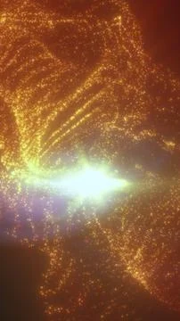 Golden cosmic particle cloud with bright core flare, abstract space nebula .. Stock Illustration