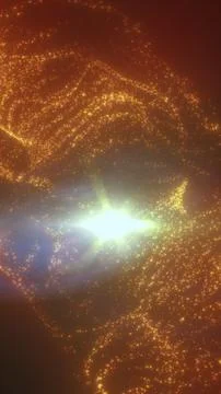 Golden cosmic particle cloud with bright core flare, abstract space nebula .. Stock Illustration
