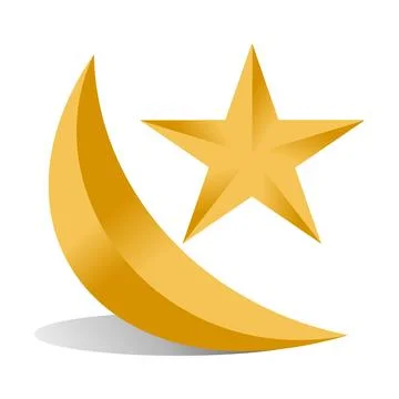 Golden crescent and star on a white background. 3D illustration Stock Illustration