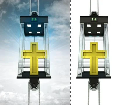 Golden cross in sky elevator concept also isolated one illustration Stock Illustration
