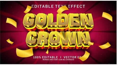 Golden crown 3d vector text effect with modern style design Stock Illustration