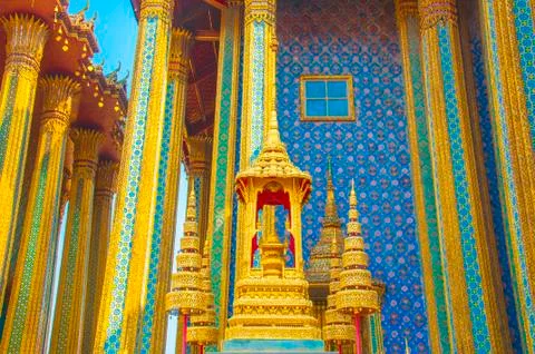 The Golden Crown and Throne at Wat Phra Kaew, Grand Palace, Bangkok, Thailand Stock Photos