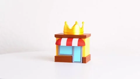 Golden crown on a business store. Recognizing the company as a market leader. Stock Footage 335836939