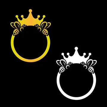 Golden crown with circular ring frame background logo design Stock Illustration