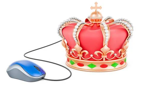 Golden crown with computer mouse. 3D rendering Stock Illustration