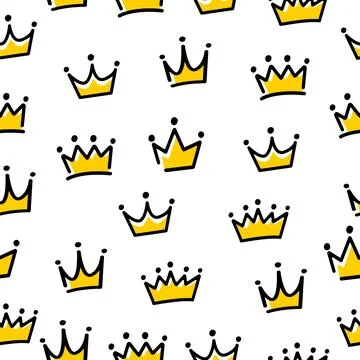 Golden crown doodle seamless pattern background. Crown motif fabric for pri.. Stock Illustration